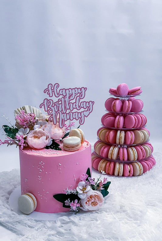 Cake and macaron tower promo